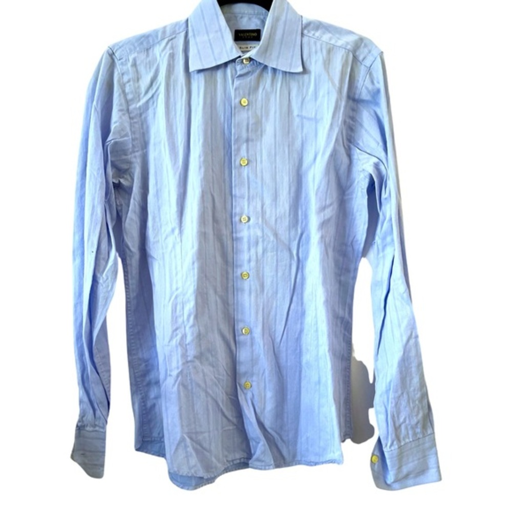 Valentino Blue Striped 100% Cotton slim Fit Button Down Shirt‎